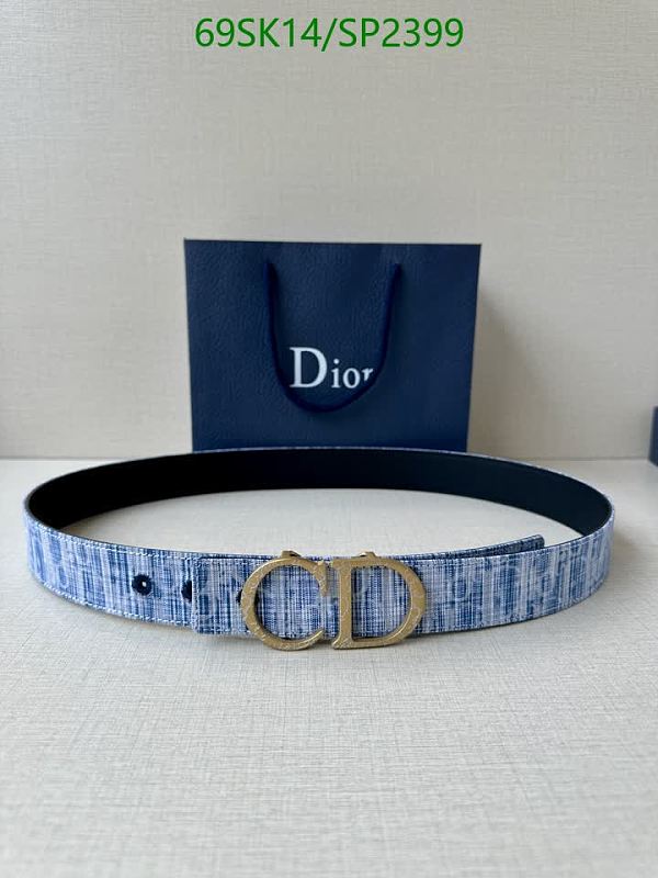 Dior CD Buckle Denim Pattern Belt - Blue/White